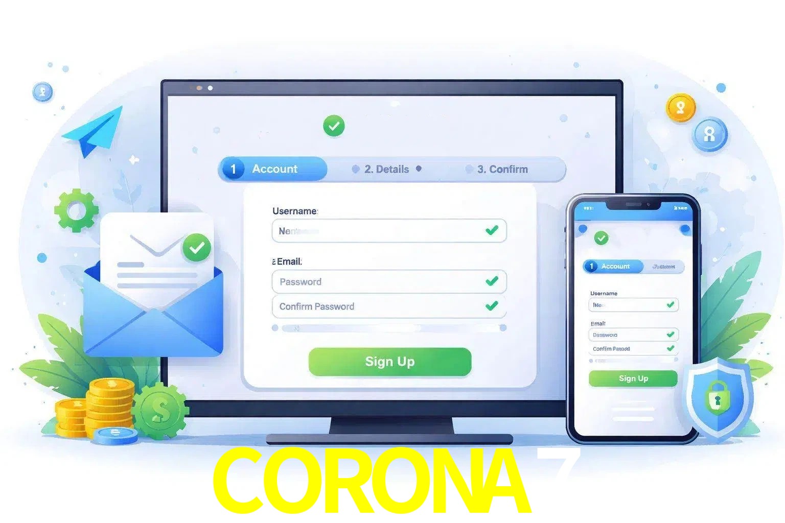 Registro de nuevo usuario y configuración de cuenta CORONA7